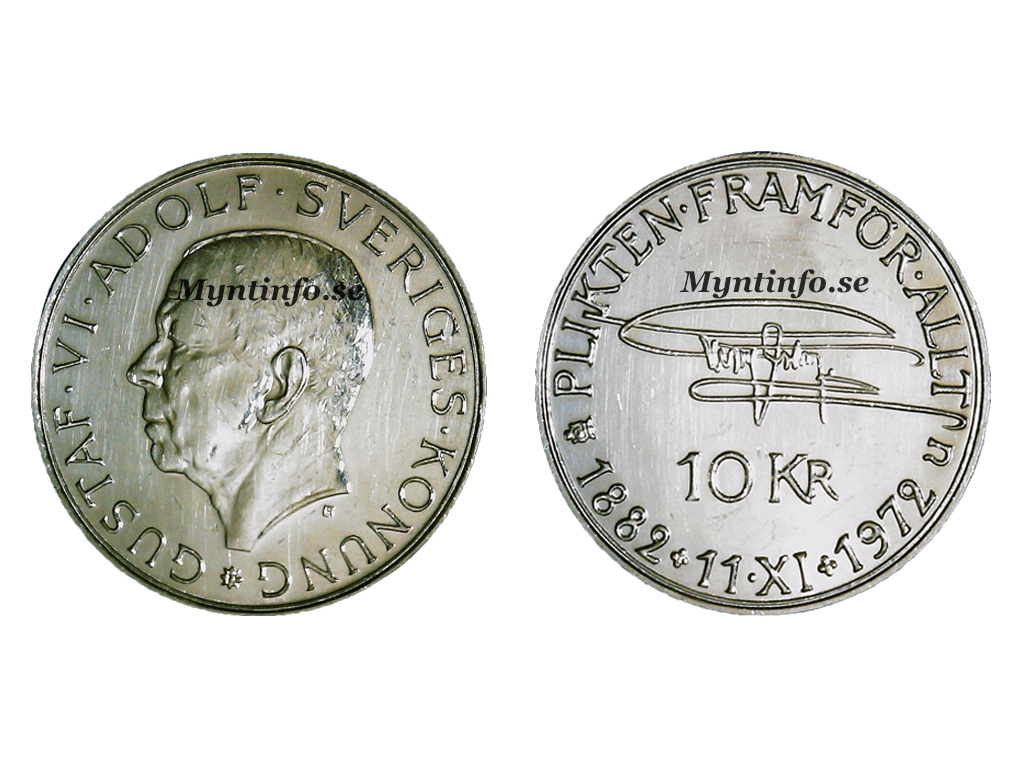 10 Kronor 1972 Gustaf VI Adolf 90 år - Myntinfo